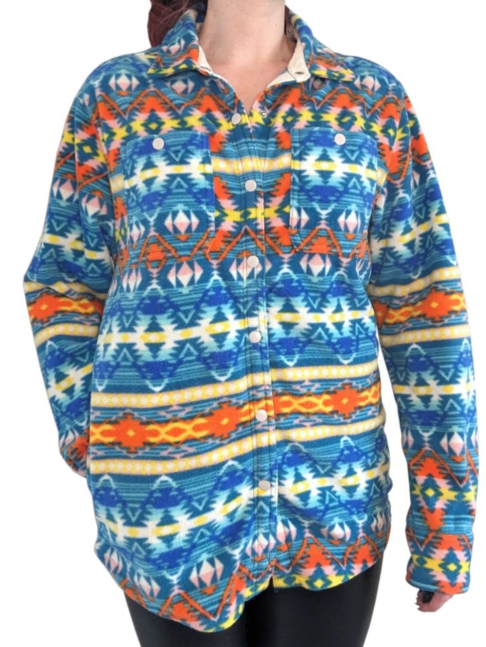 RF Brand Aztec Pattern Teal Fleece Jacket Oversized | S